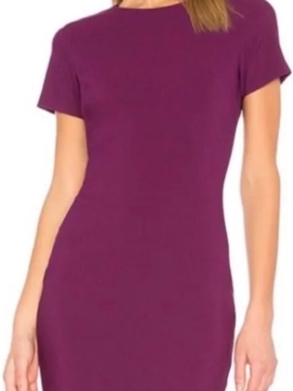 Likely Crewneck Mini Short Sleeve Sheath Dress in Plum Purple